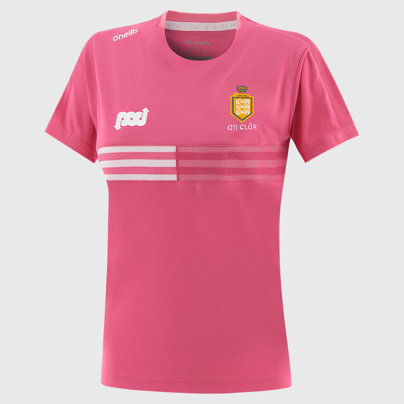 O'Neill's Clare GAA Nepal Ladies T-Shirt Top Pink/White
